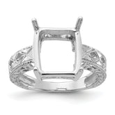 14k White Gold .02ct. Diamond & 12x10 Emerald-cut Gemstone Ring Mounting (No Stone Included)