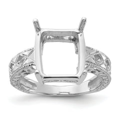 14k White Gold .02ct. Diamond & 12x10 Emerald-cut Gemstone Ring Mounting (No Stone Included)