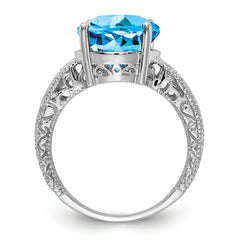 14k White Gold 12x10mm Oval Blue Topaz AA Diamond ring