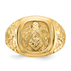 14k Polished and Nugget Texture Masonic Ring Mounting (No Stone Included)