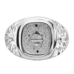 14k White Gold Men's Polished and Textured Masonic Ring Mounting (No Stone Included)