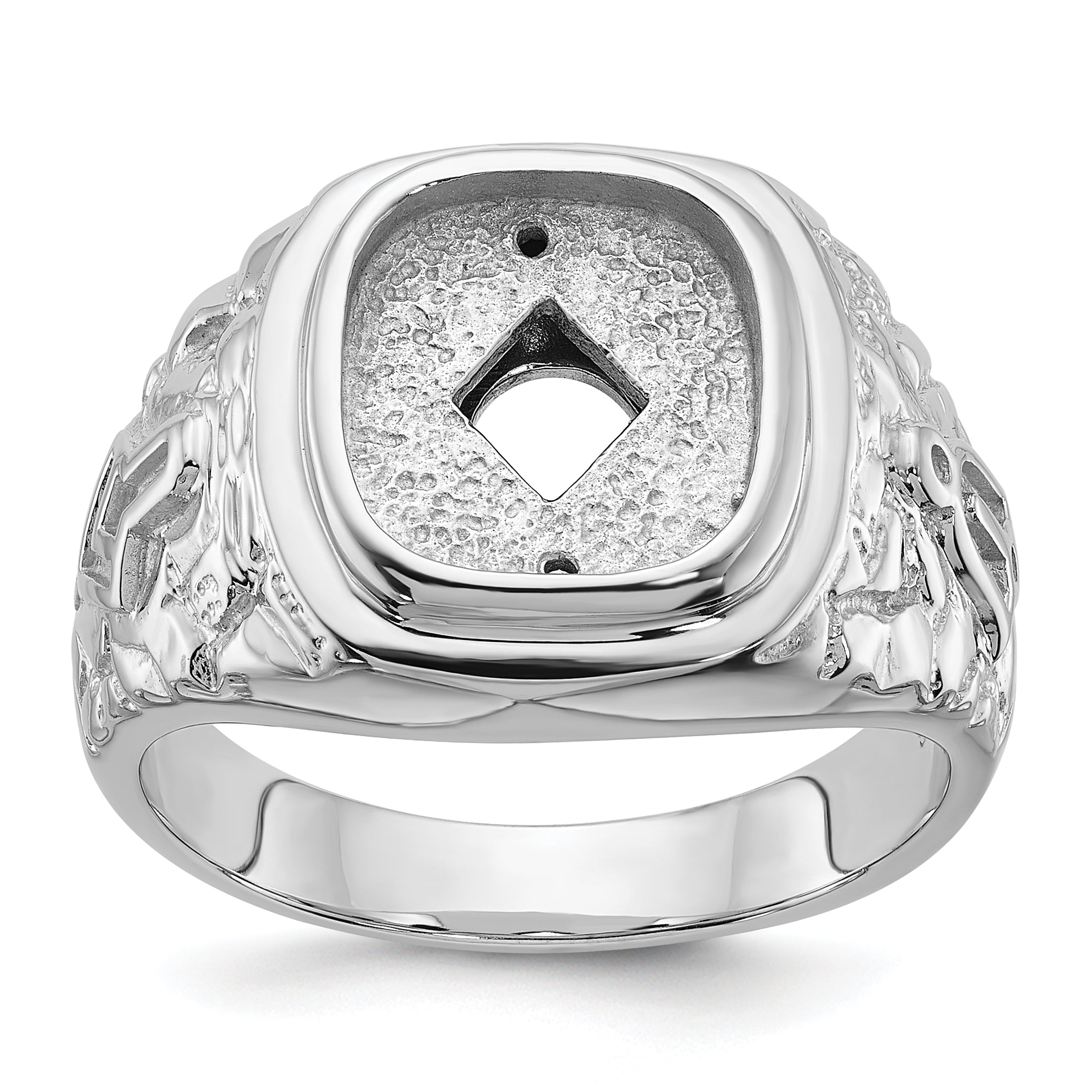 14k White Gold Men's Polished and Textured Masonic Ring Mounting (No Stone Included)