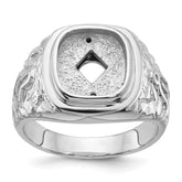 14k White Gold Men's Polished and Textured Masonic Ring Mounting (No Stone Included)