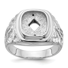 14k White Gold Men's Polished and Textured Masonic Ring Mounting (No Stone Included)