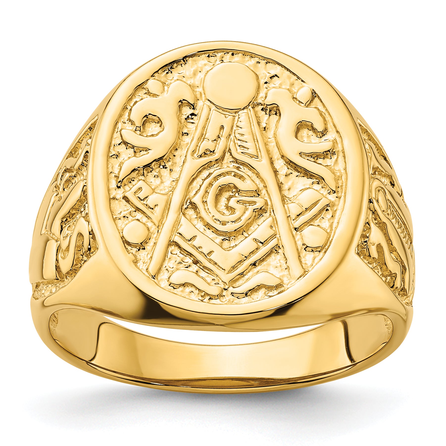 14k Men's Polished and Grooved (Not Enameled) Masonic Ring