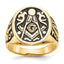 14k Men's Polished and Grooved with Black Enamel Masonic Ring