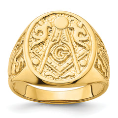 14k Men's Polished and Grooved (Not Enameled) Masonic Ring