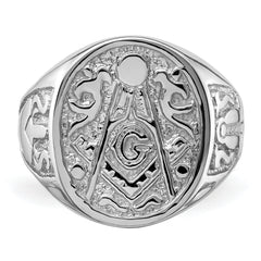 14k White Gold Men's Polished and Grooved (No Enamel) Masonic Ring