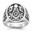 14k White Gold Men's Polished and Grooved with Black Enamel Masonic Ring