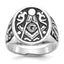 14k White Gold Men's Polished and Grooved with Black Enamel Masonic Ring - Sophia Jewelers