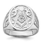 14k White Gold Men's Polished and Grooved (No Enamel) Masonic Ring