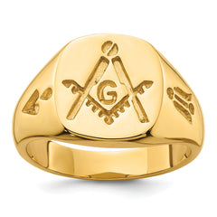 14k Men's Polished and Grooved (No Enamel) Masonic Ring