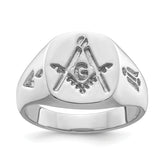 14k White Gold Men's Polished and Grooved (No Enamel) Masonic Ring