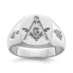 14k White Gold Men's Polished and Grooved (No Enamel) Masonic Ring
