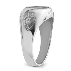 14k White Gold Men's Polished and Grooved Masonic Ring Mounting (No Stone Included)