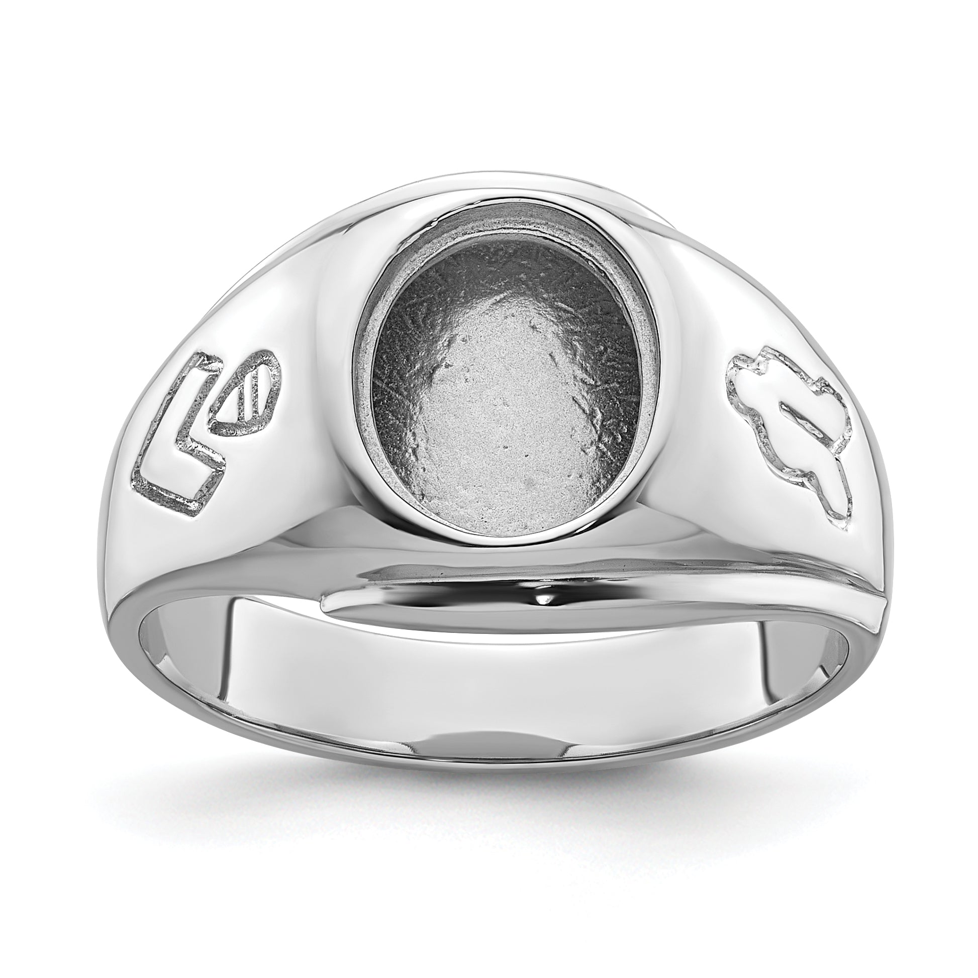 14k White Gold Men's Polished and Grooved Masonic Ring Mounting (No Stone Included)