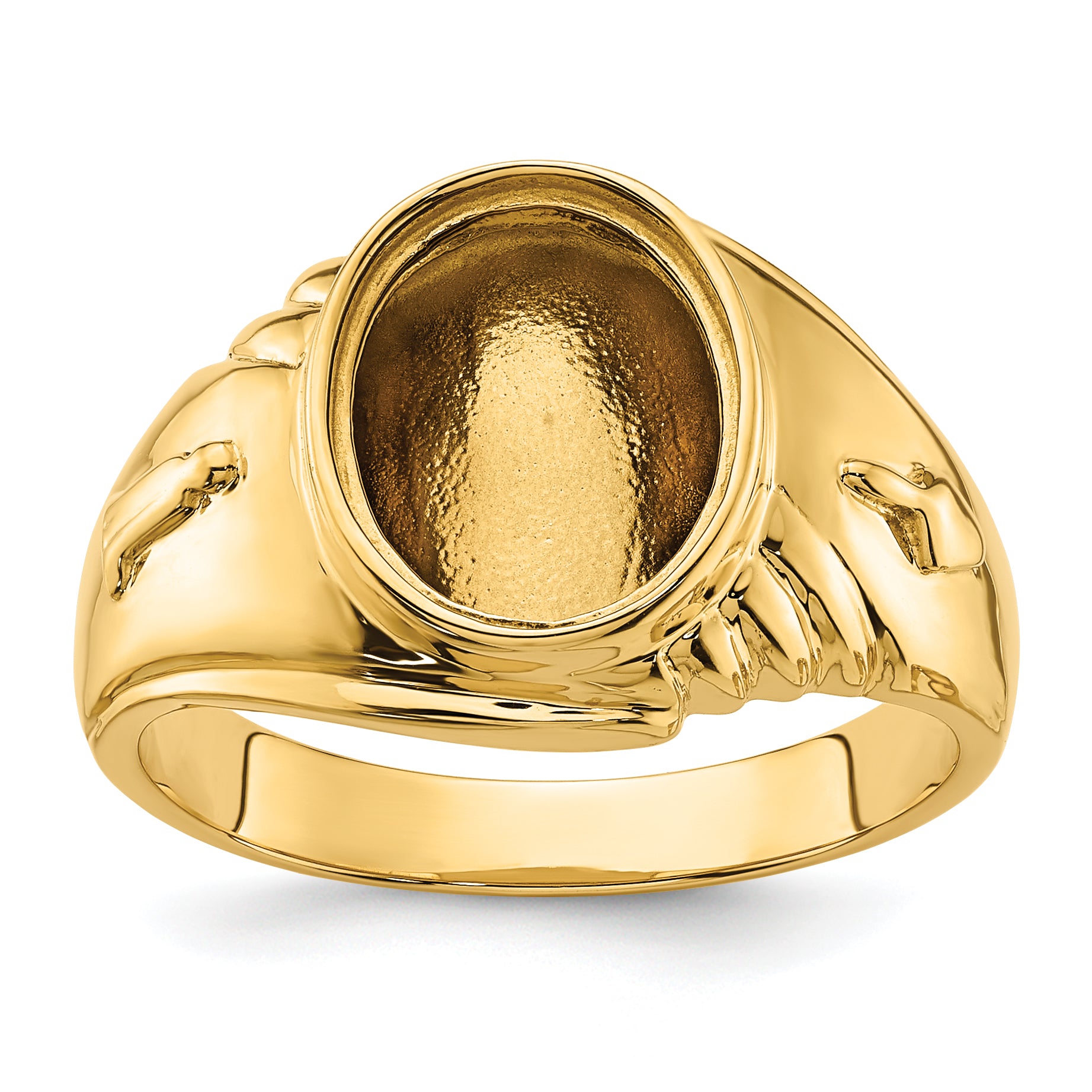 14k Men's Polished and Textured Masonic Ring Mounting (No Stone Included)