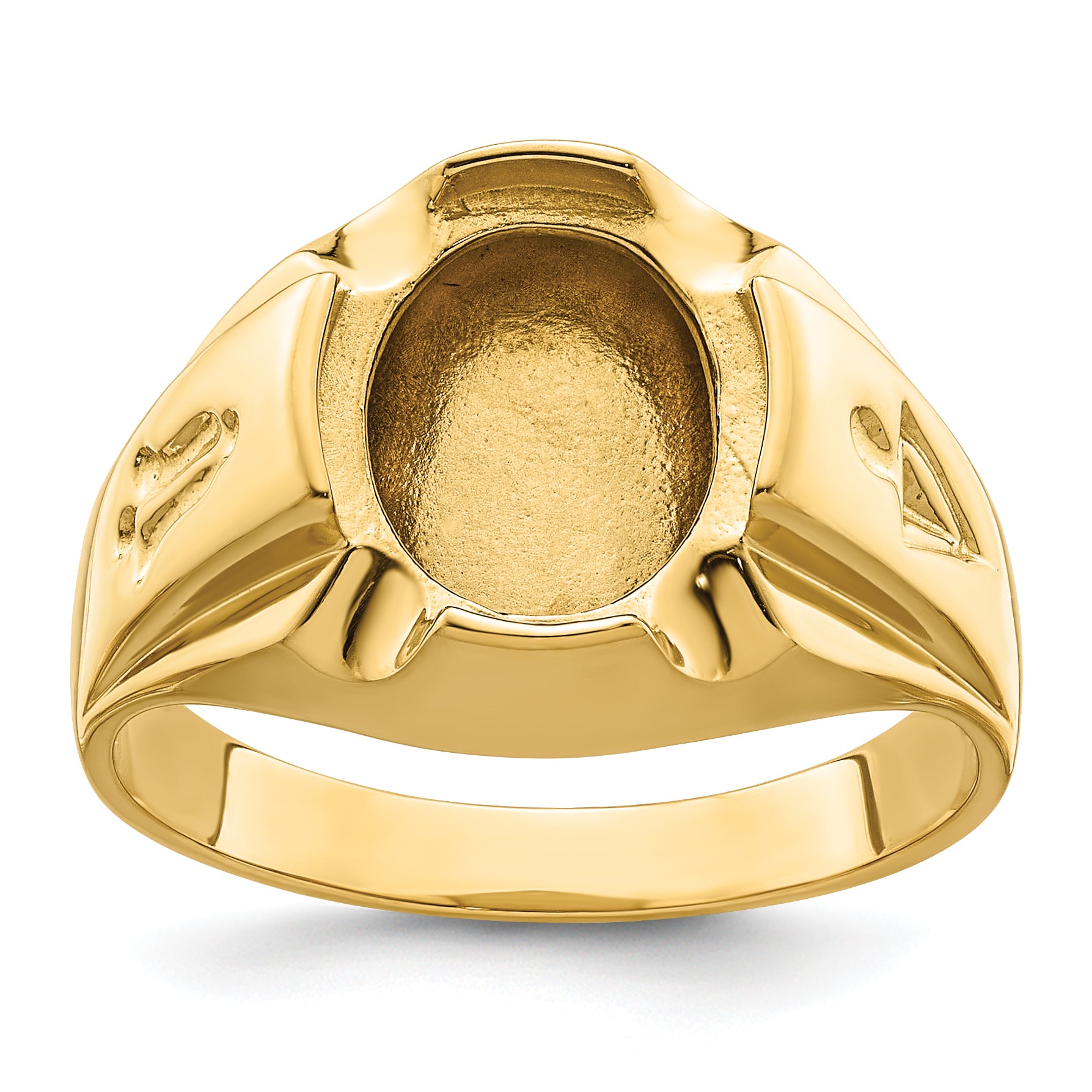 14k Men's Polished and Grooved Masonic Ring Mounting (No Stone Included)