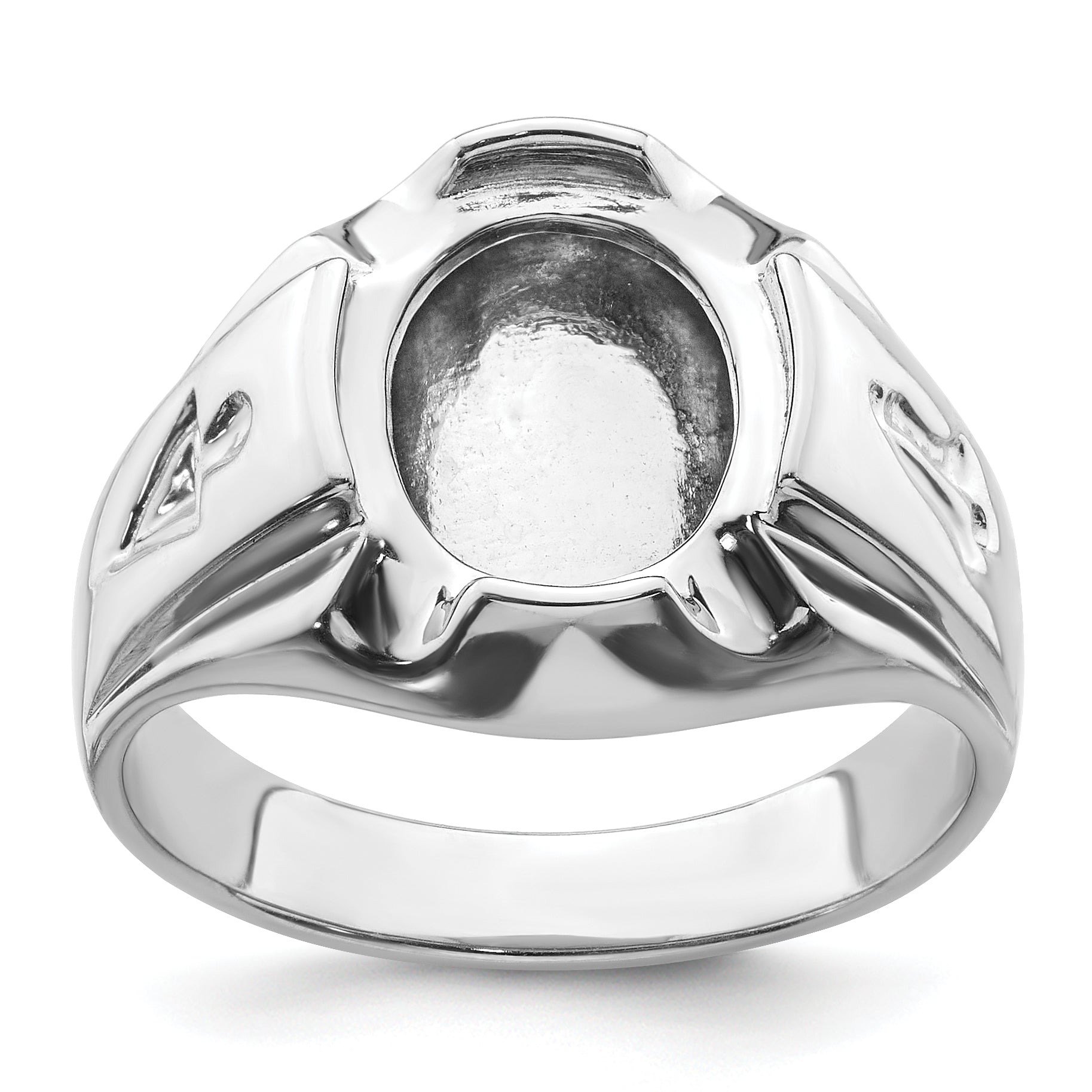 14k White Gold Men's Polished and Grooved Masonic Ring Mounting (No Stone Included)