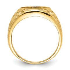 14k Men's Polished and Textured 14x12mm Oval Masonic Men's Mounting (No Stone Included)