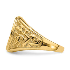 14k Men's Polished and Textured 14x12mm Oval Masonic Men's Mounting (No Stone Included)