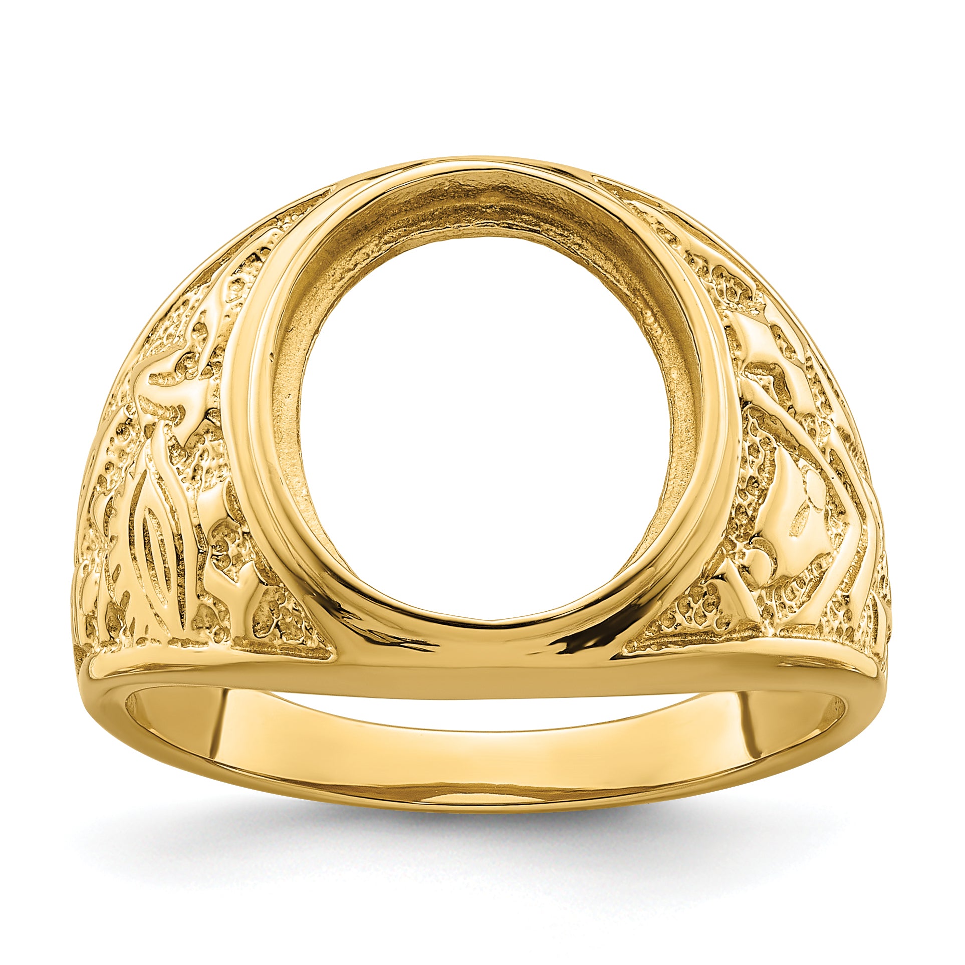 14k Men's Polished and Textured 14x12mm Oval Masonic Men's Mounting (No Stone Included)