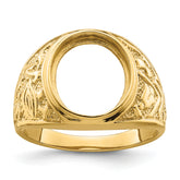 14k Men's Polished and Textured 14x12mm Oval Masonic Men's Mounting (No Stone Included)