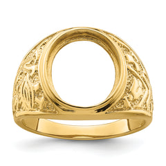 14k Men's Polished and Textured 14x12mm Oval Masonic Men's Mounting (No Stone Included)