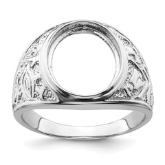 14k White Gold Men's Polished and Textured Masonic Ring Mounting (No Stone Included)