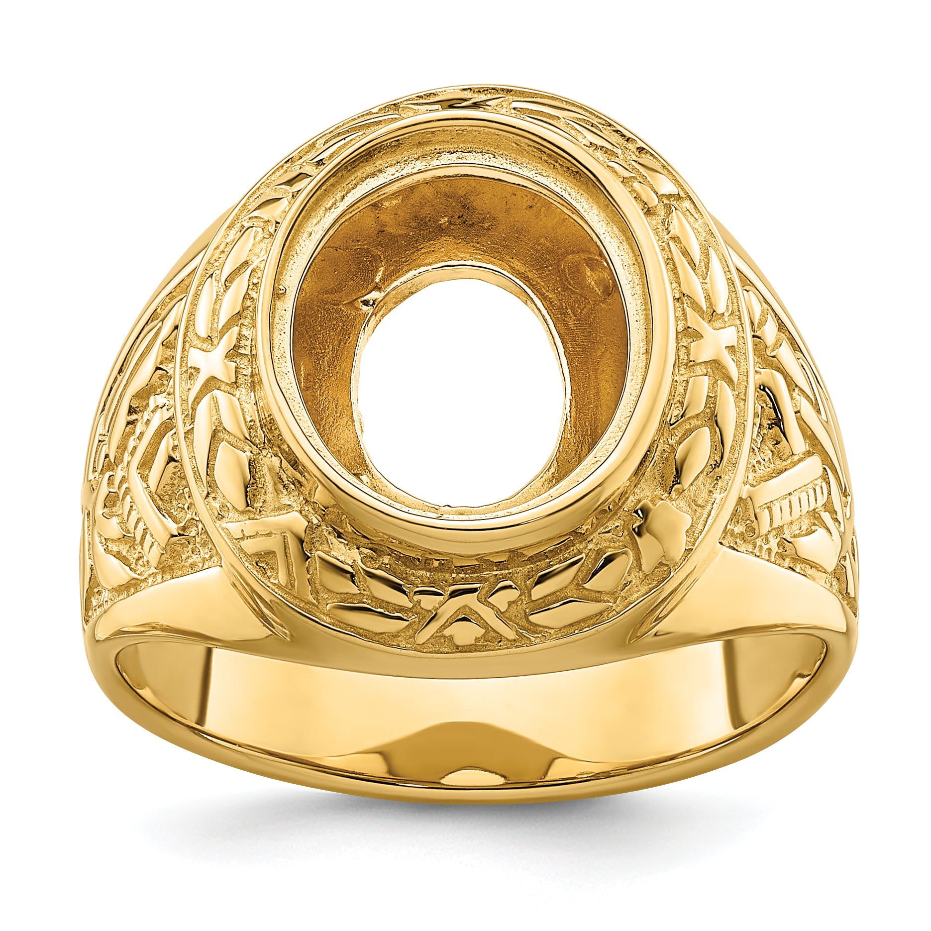 14k Men's Polished and Textured Masonic Ring Mounting (No Stone Included)