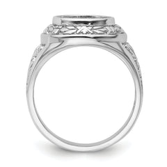 14k White Gold Men's Polished and Textured Masonic Ring Mounting (No Stone Included)