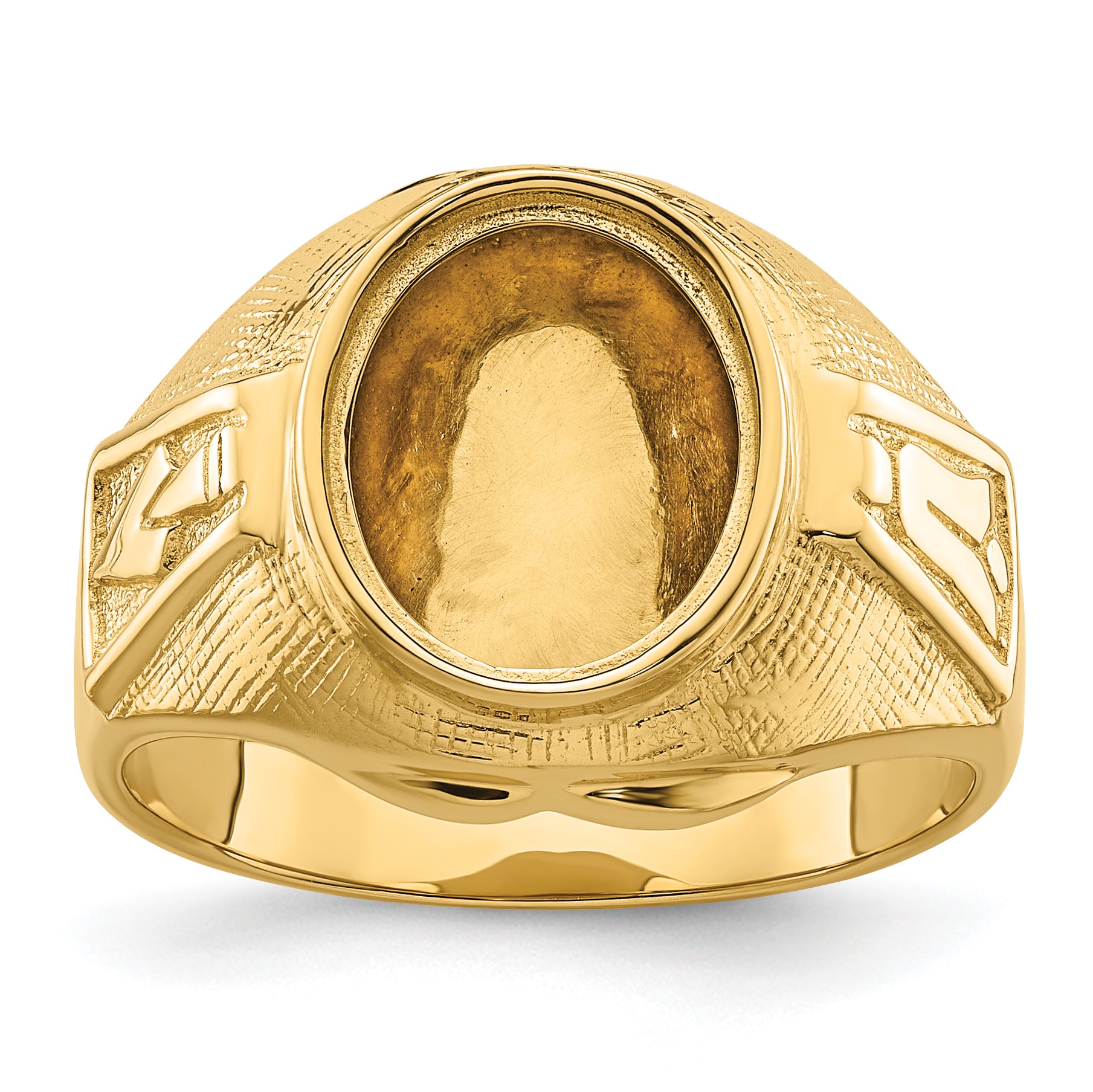 14k Men's Polished and Textured Masonic Ring Mounting (No Stone Included)