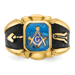 14k Men's Polished, Antiqued and Textured with Imitation Blue Spinel Masonic Ring