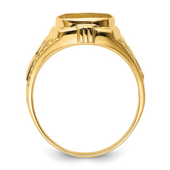 14k Men's Polished and Textured Masonic Ring Mounting (No Stone Included)