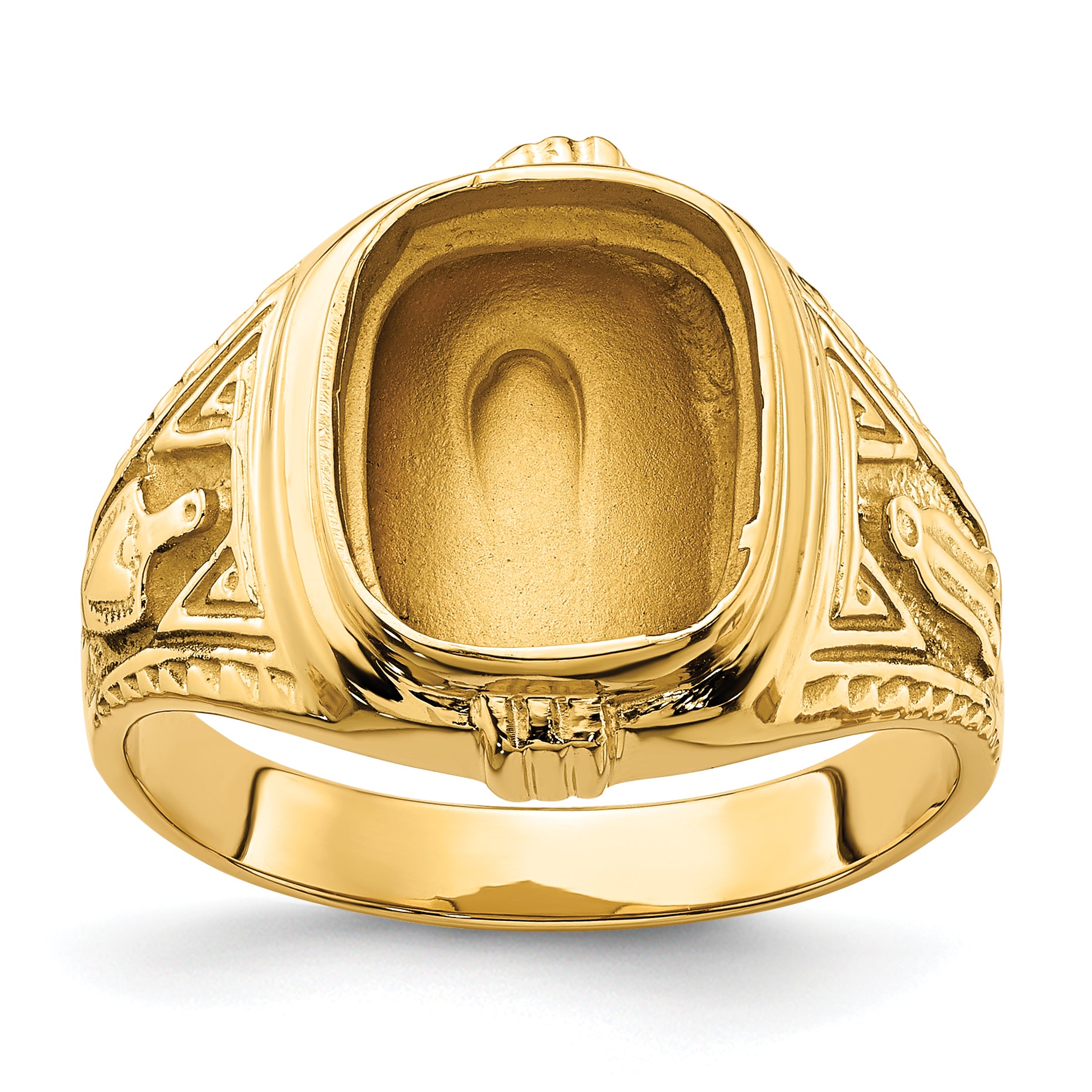 14k Men's Polished and Textured Masonic Ring Mounting (No Stone Included)