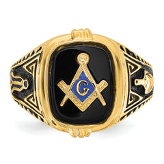 14k Men's Polished, Antiqued and Textured with Onyx Masonic Ring