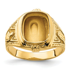 14k Men's Polished and Textured Masonic Ring Mounting (No Stone Included)