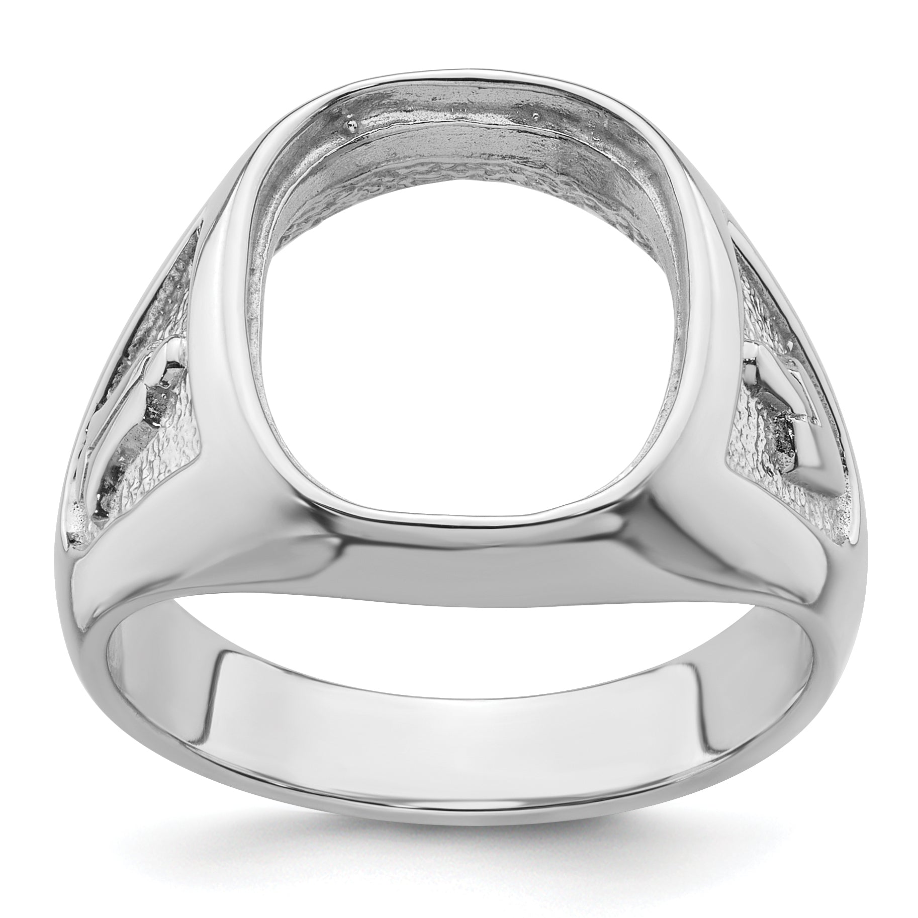 14k White Gold Men's Polished and Textured Masonic Ring Mounting (No Stone Included)