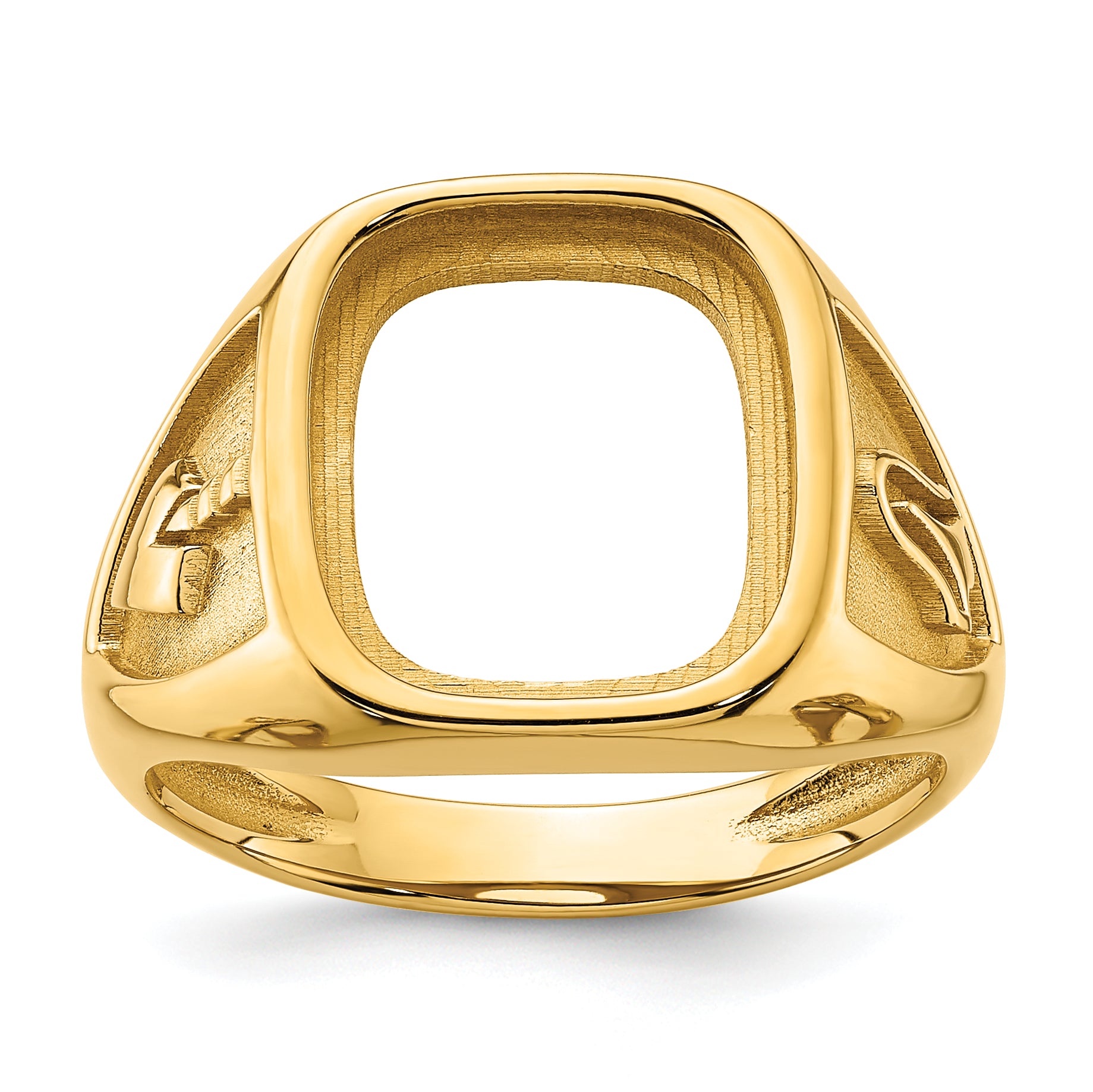 14k Men's Polished and Textured Masonic Ring Mounting (No Stone Included)