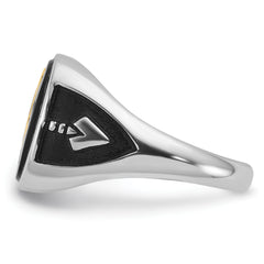 14k White Gold and Gold-plated Polished and Textured with Black Enamel and Onyx Masonic Ring