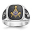 Men's Enamel and Onyx Masonic Ring in 14K White Gold, 3.3mm, Size 10 - Sophia Jewelers