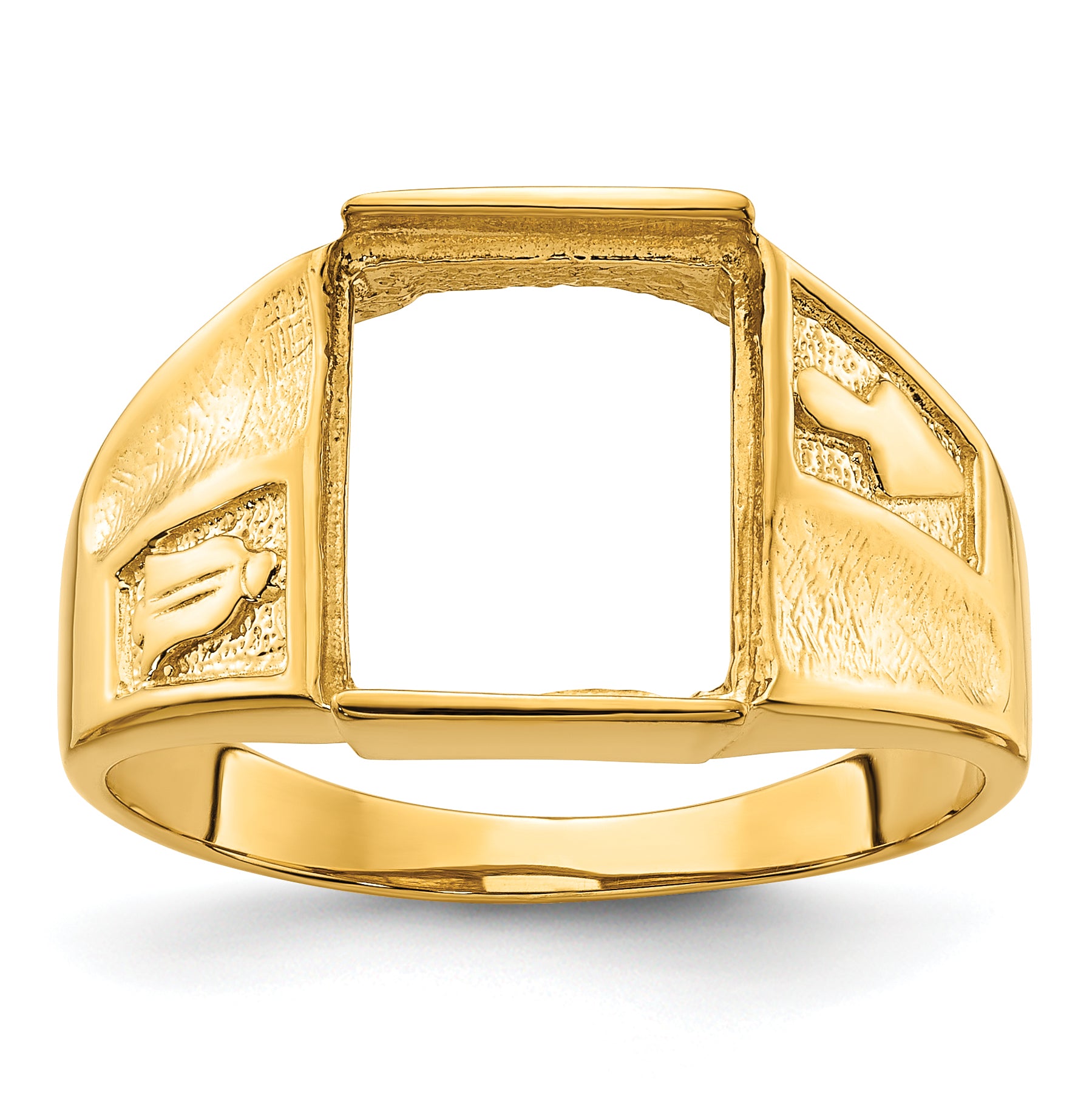 14k Men's Polished and Textured Masonic Ring Mounting (No Stone Included)