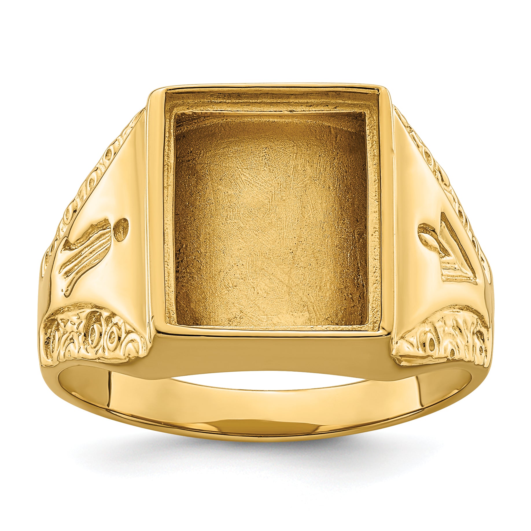 14k Men's Polished and Textured Masonic Ring Mounting (No Stone Included)