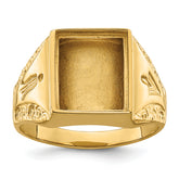 14k Men's Polished and Textured Masonic Ring Mounting (No Stone Included)