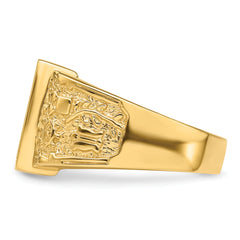 14k Men's Polished and Textured Masonic Ring Mounting (No Stone Included)