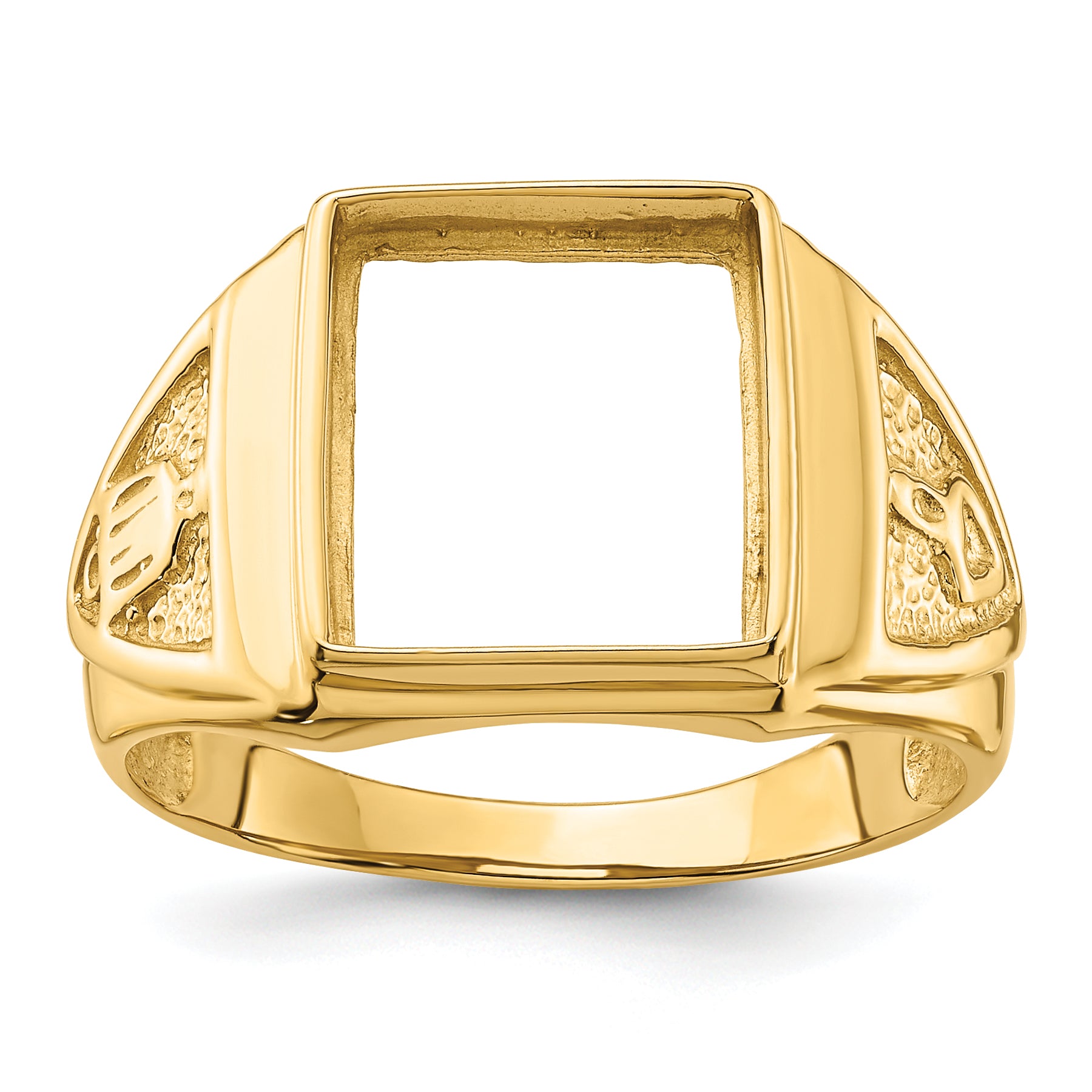 14k Men's Polished and Textured Masonic Ring Mounting (No Stone Included)