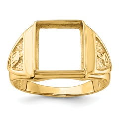 14k Men's Polished and Textured Masonic Ring Mounting (No Stone Included)