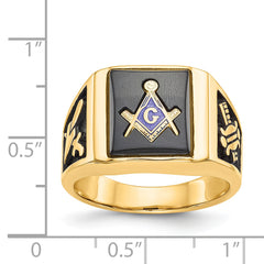 14k Men's Polished and Textured Masonic Ring Mounting (No Stone Included)