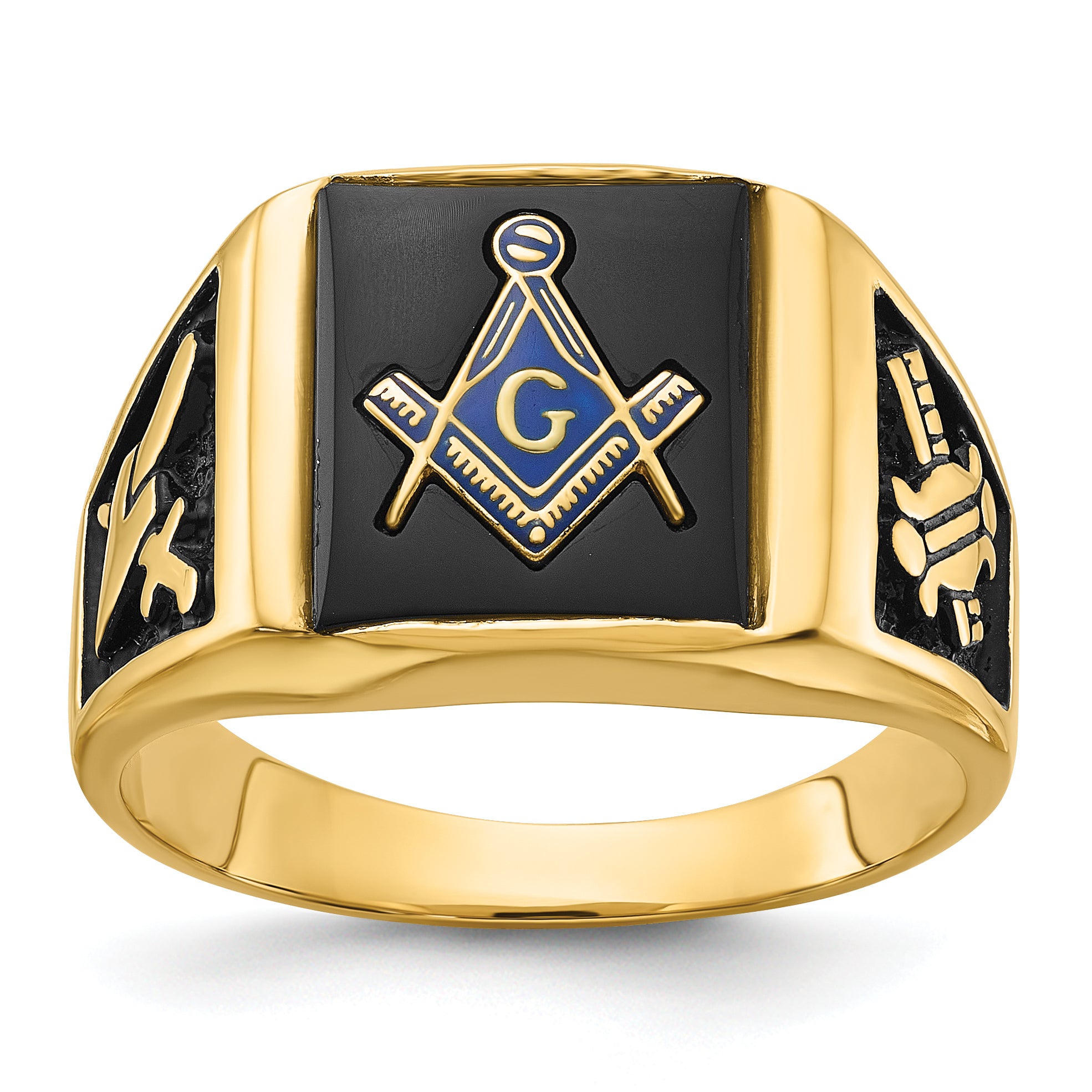 14k Men's Polished and Textured Masonic Ring Mounting (No Stone Included)