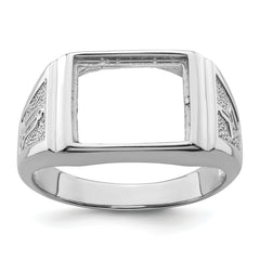 14k White Gold Men's Polished and Textured Masonic Ring Mounting (No Stone Included)
